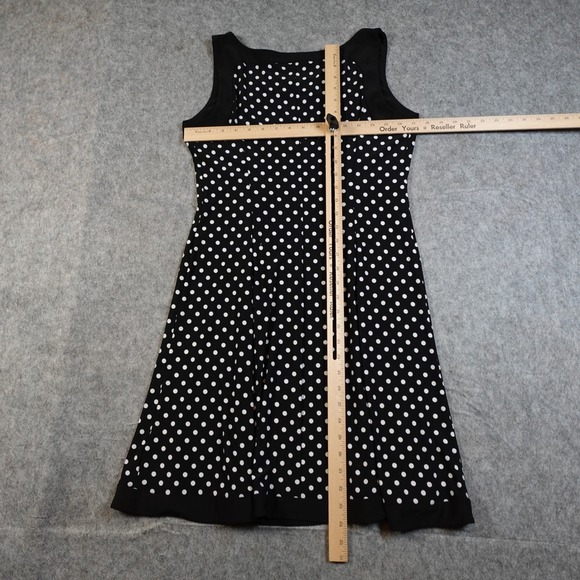 Ralph Lauren Dress Womens 10 ALine Polka Dot Mini Black White Square Neck - Picture 5 of 8